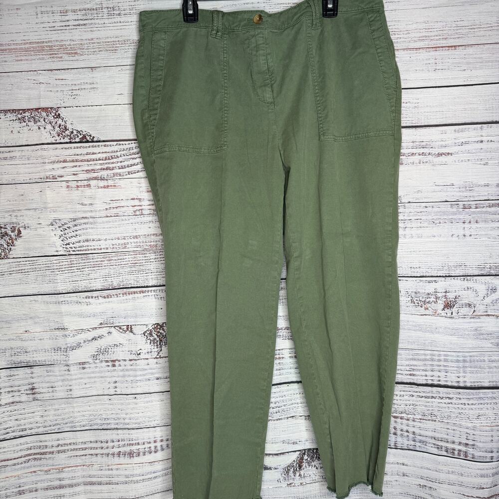 J.Jill Womens XL Olive Green Utility Pants Slim Straight Raw Hem Stretch